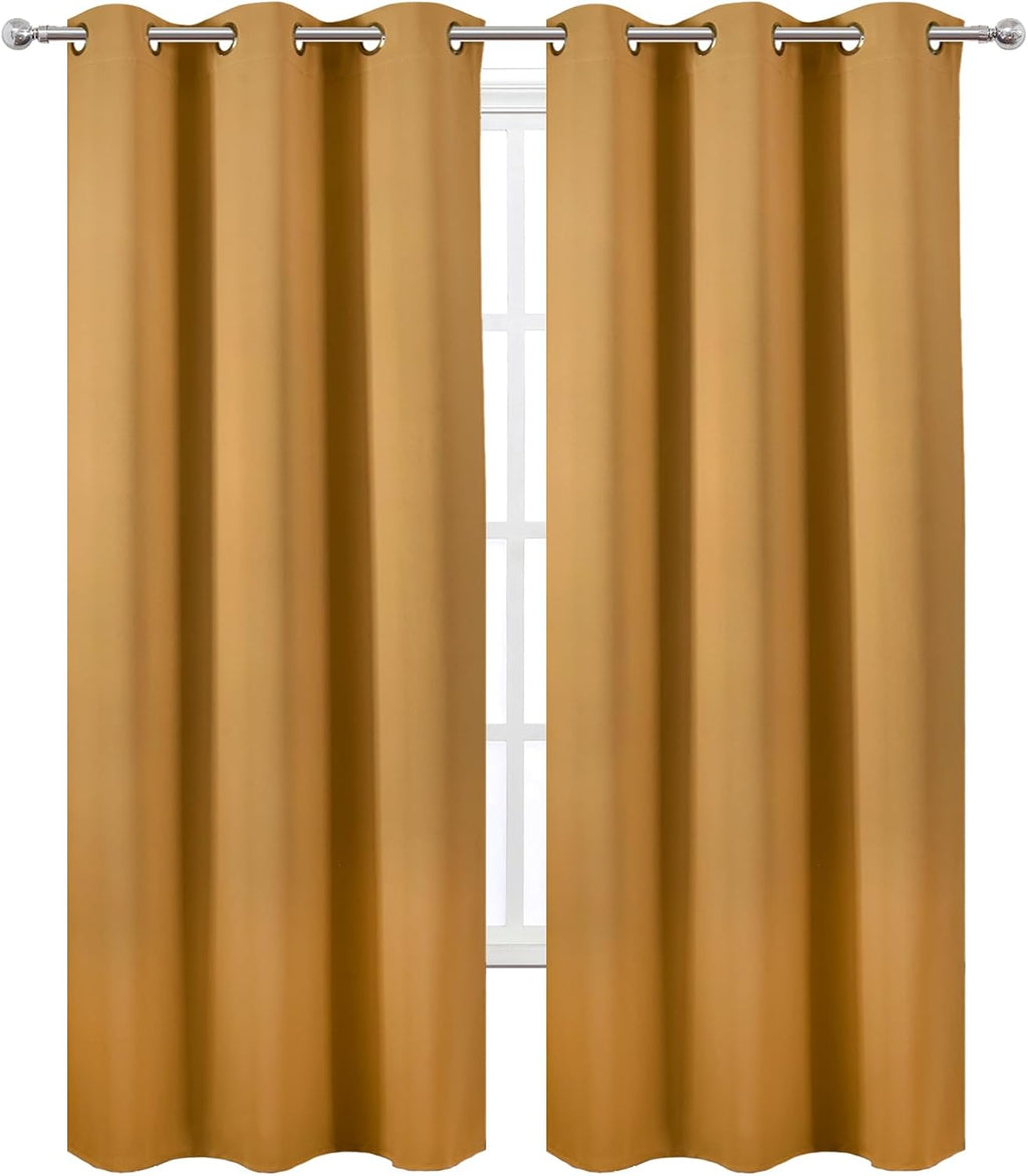Lemomo Mustard Yellow Thermal Blackout Curtains/38 x 84 Inch/Set of 2 Panels Room Darkening Curtains for Bedroom 84 Inch silver