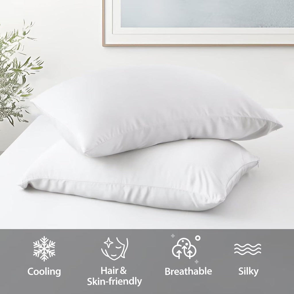 ShunjieHome 4 Pack Cooling Pillow Cases, Viscose Derived from Bamboo Pillow Protectors Queen Size Set of 4, 400 Thread Count Soft Silky Brea…