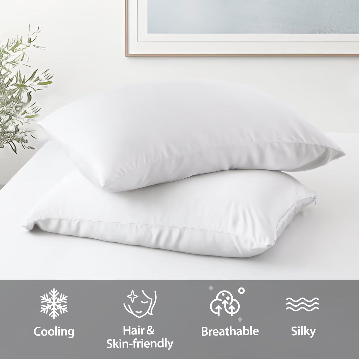 ShunjieHome 4 Pack Cooling Pillow Cases, Viscose Derived from Bamboo Pillow Protectors Queen Size Set of 4, 400 Thread Count Soft Silky Brea…
