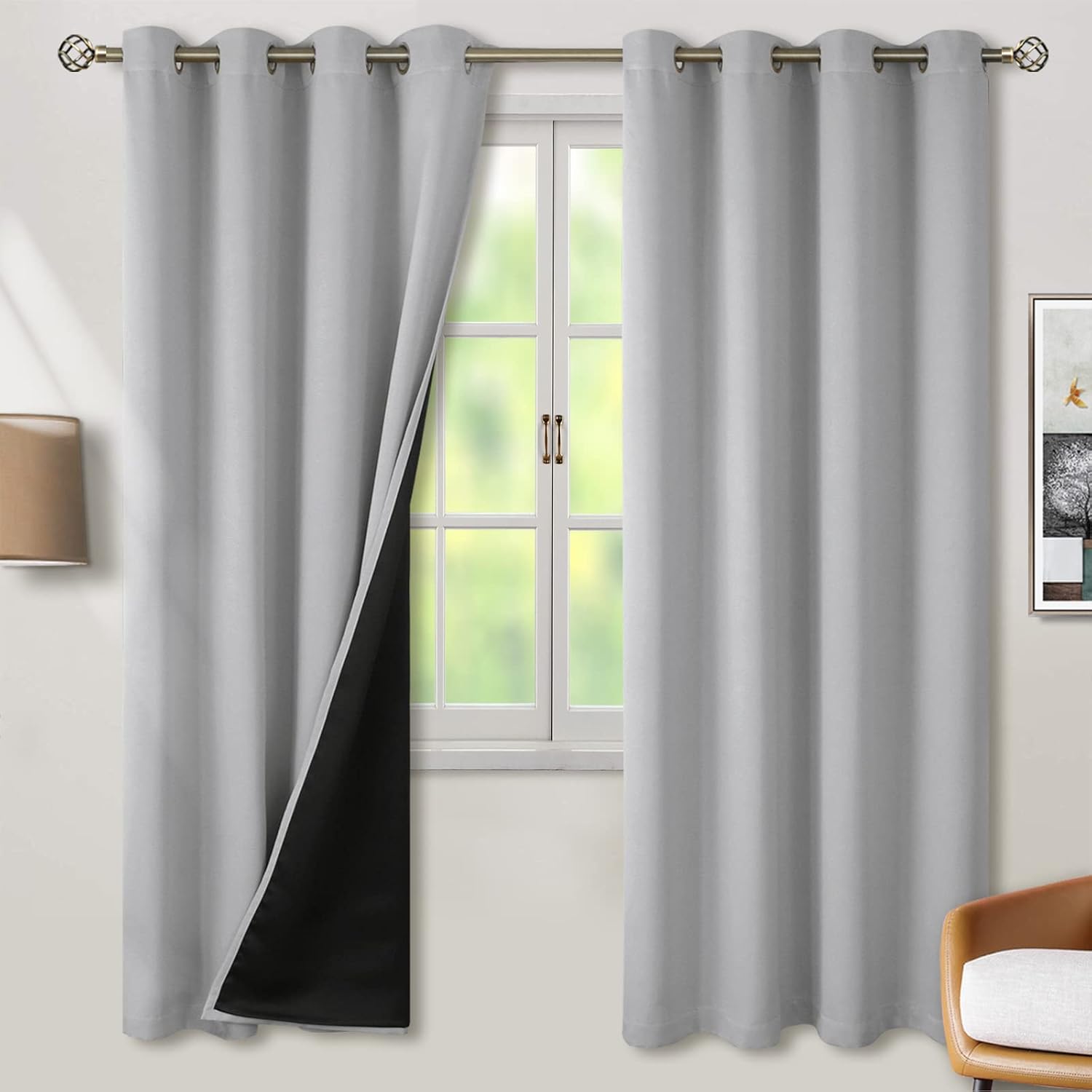 BGment 100% Blackout Curtains for Bedroom with Black Liner, Thermal Insulated Thick Double Layers Total Light Blocking Grommet Window Curta…