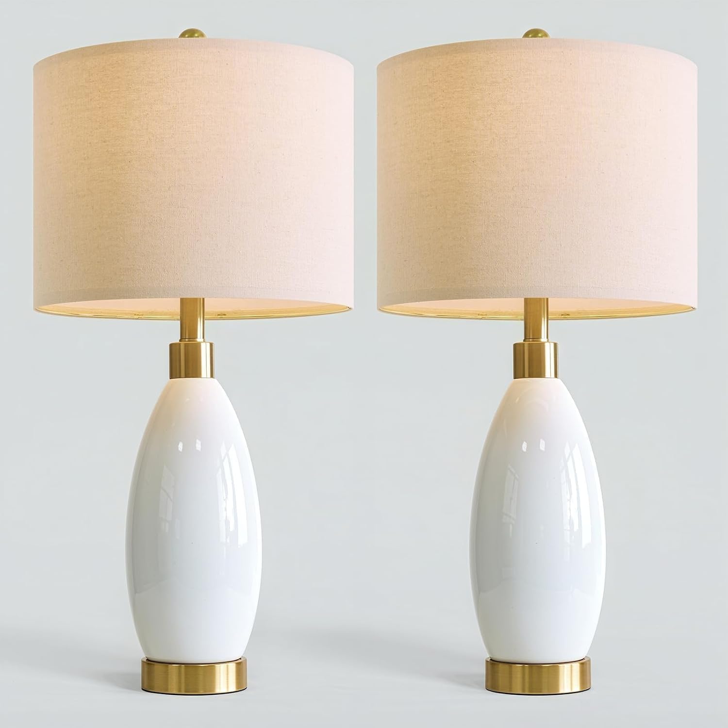 USumkky 24" White Oval Ceramic Table Lamp Set of 2, Modern Minimalist Bedside Nightstand Lamps for Bedroom Living Room, Linen Shade &…