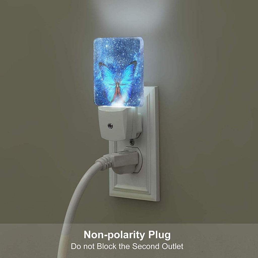 Stars Shining and Blue Butterflies Night Light, Plug-in Night Lights with Dusk-to-Dawn Sensor for Stairway, Hallway, Bedroom Sleep Friendly…