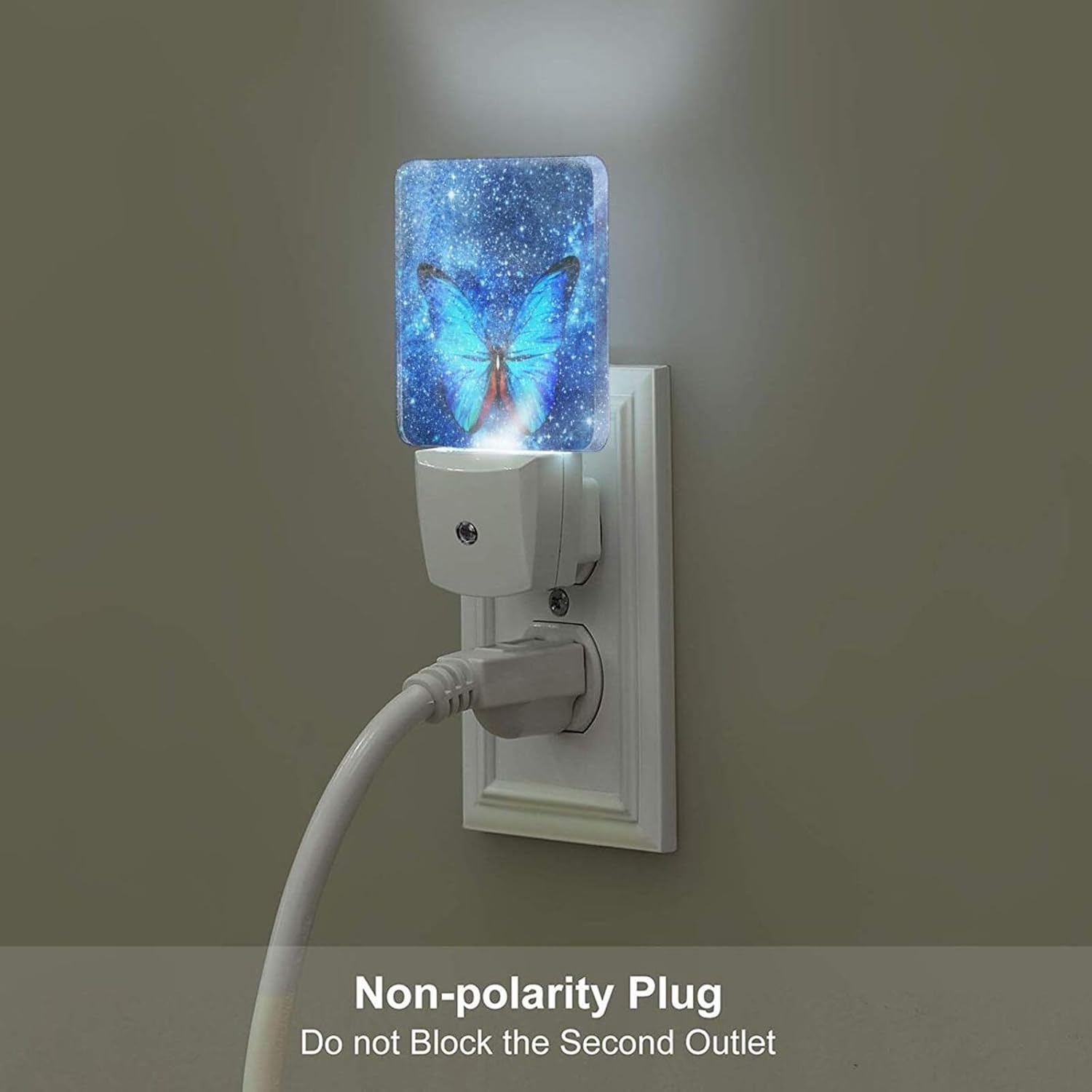 Stars Shining and Blue Butterflies Night Light, Plug-in Night Lights with Dusk-to-Dawn Sensor for Stairway, Hallway, Bedroom Sleep Friendly…