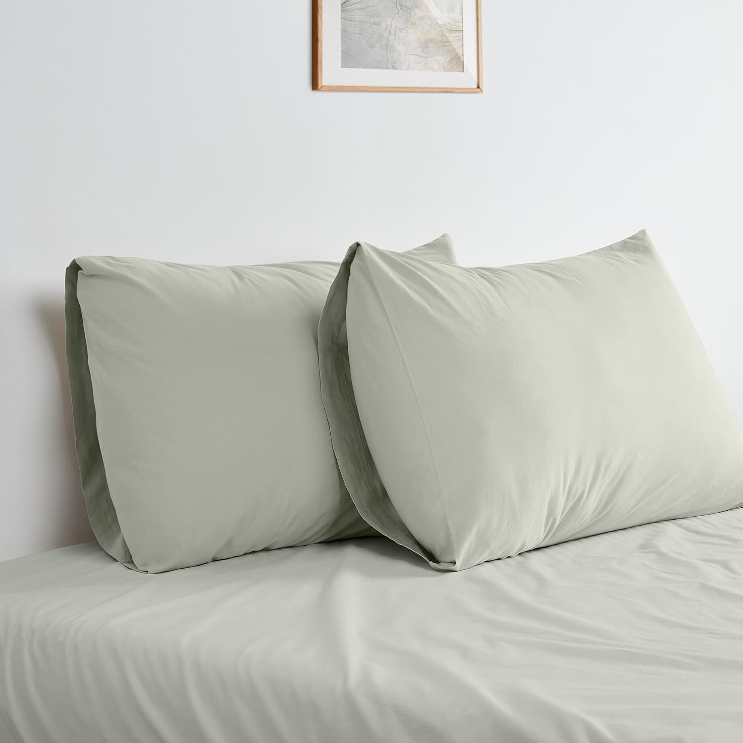Bioweaves 100% Organic Washed Cotton Percale Weave Pillow Cases King Size GOTS Certified Queen Pillow Covers, Envelope Closure – Set of 2,…