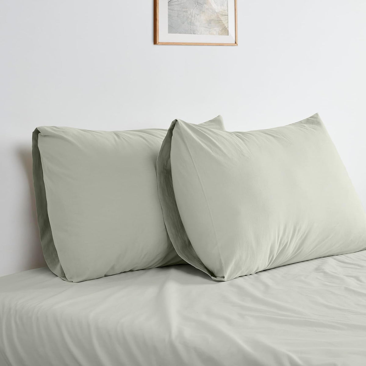 Bioweaves 100% Organic Washed Cotton Percale Weave Pillow Cases Standard Size GOTS Certified Queen Pillow Covers, Envelope Closure – Set of…