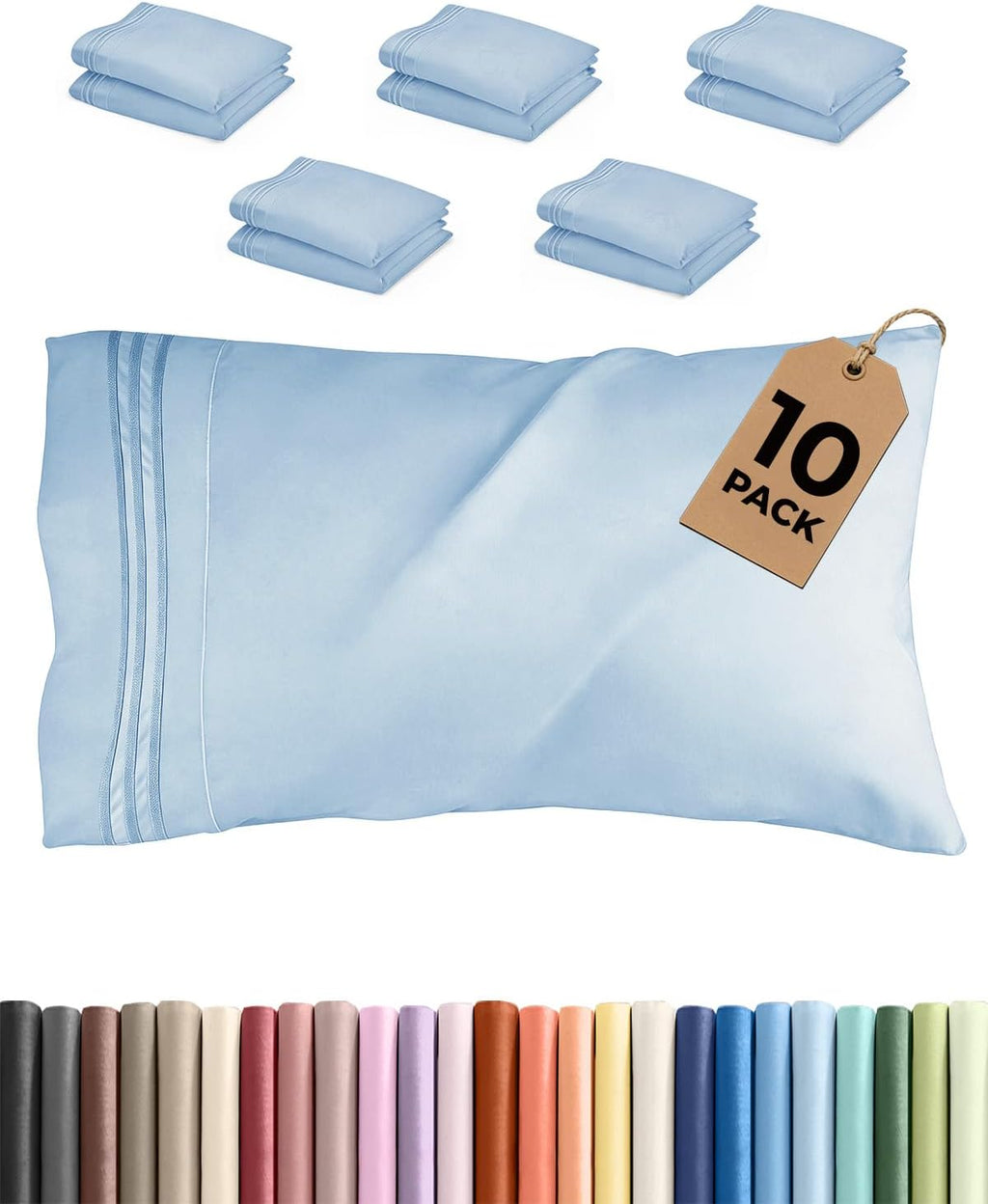 King Pillow Cases Set of 10 - Ultra Soft Hotel Quality Pillowcase Covers - Comfy. Cozy & Wrinkle Free - Shrink, Stain and Fade Resistant…
