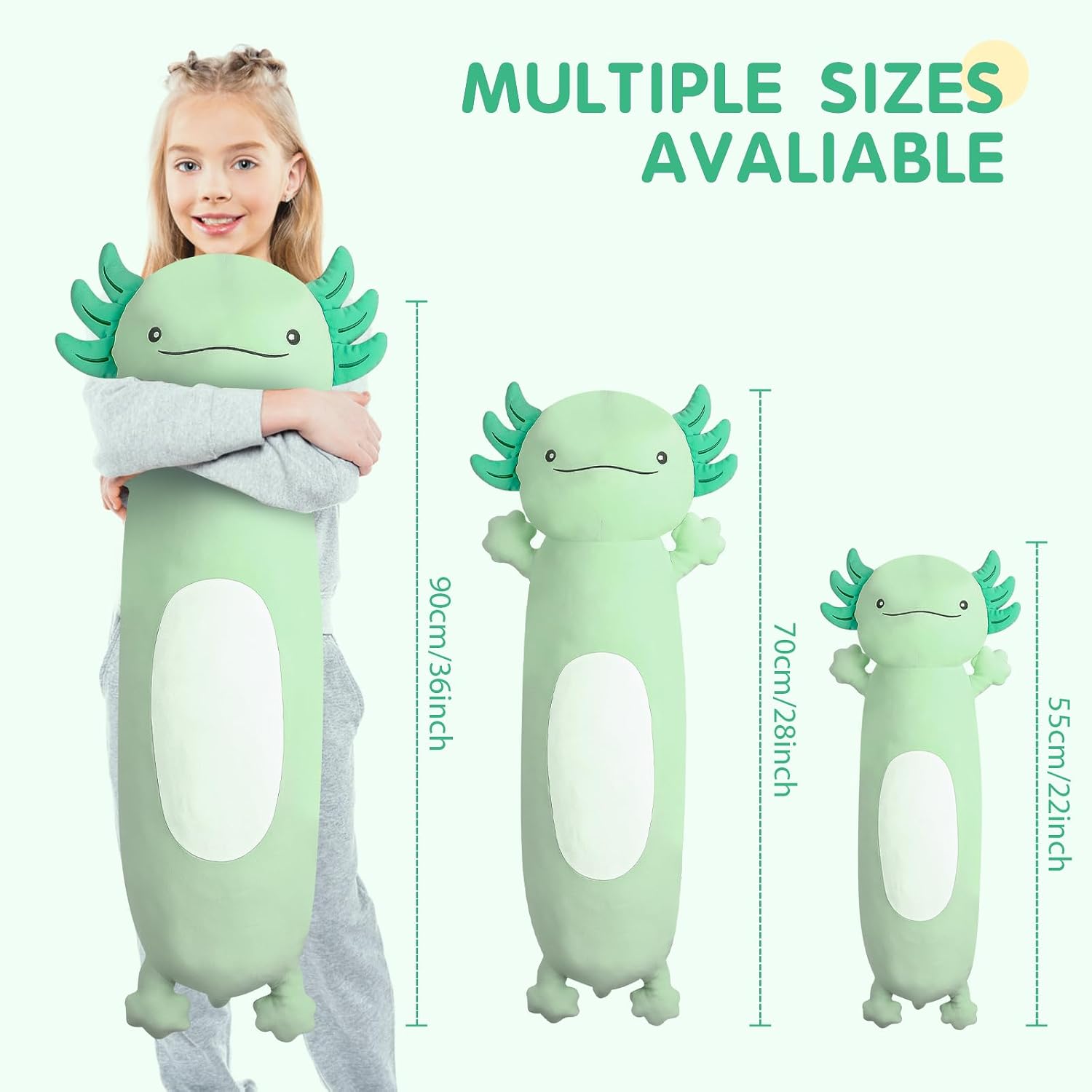 Dalmao 36" Giant Green Axolotl Stuffed Animal, Cute Soft Long Axolotl Plush Large Body Pillow Big Squishy Plushies Toy, Gift for Kids…