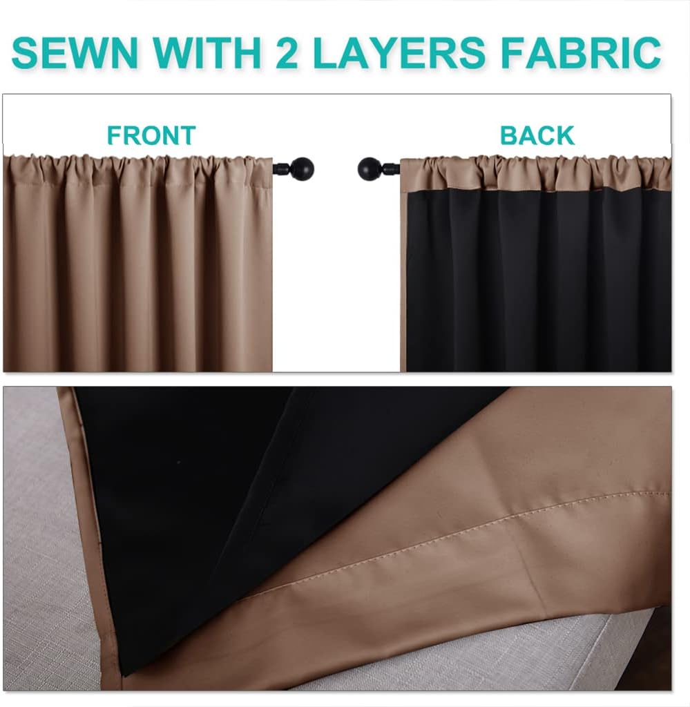 Nicetown Warm Curtains for Winter, 100% Blackout Curtains Thermal, Noise Reduction and Privacy Curtains for Patio Door, Black Lined Blackou…