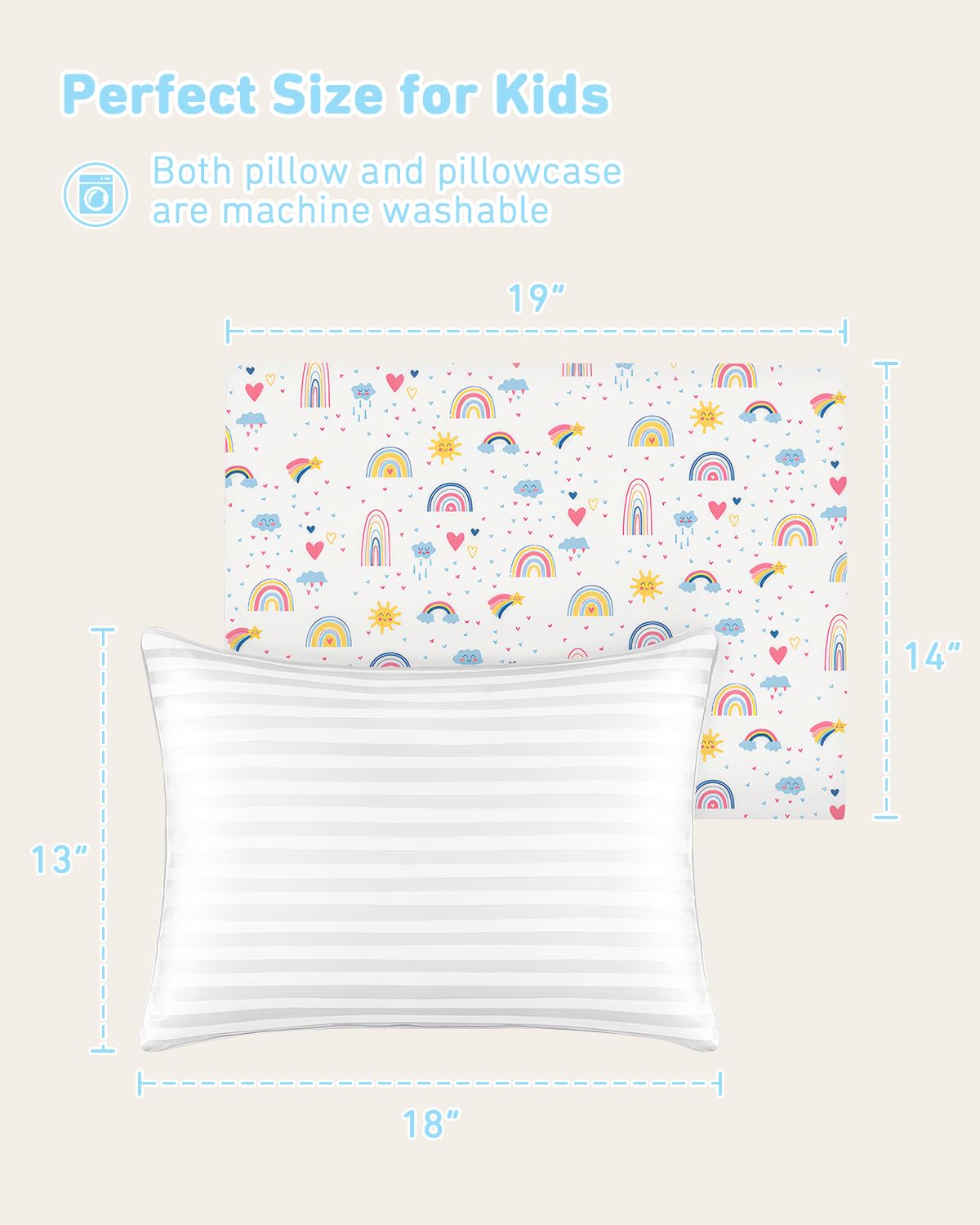 Babebay Toddler Pillow,13X18 Soft Toddler Pillows for Sleeping, Machine Washable Kids Pillow with Cotton Pillowcase, Perfect for Travel…
