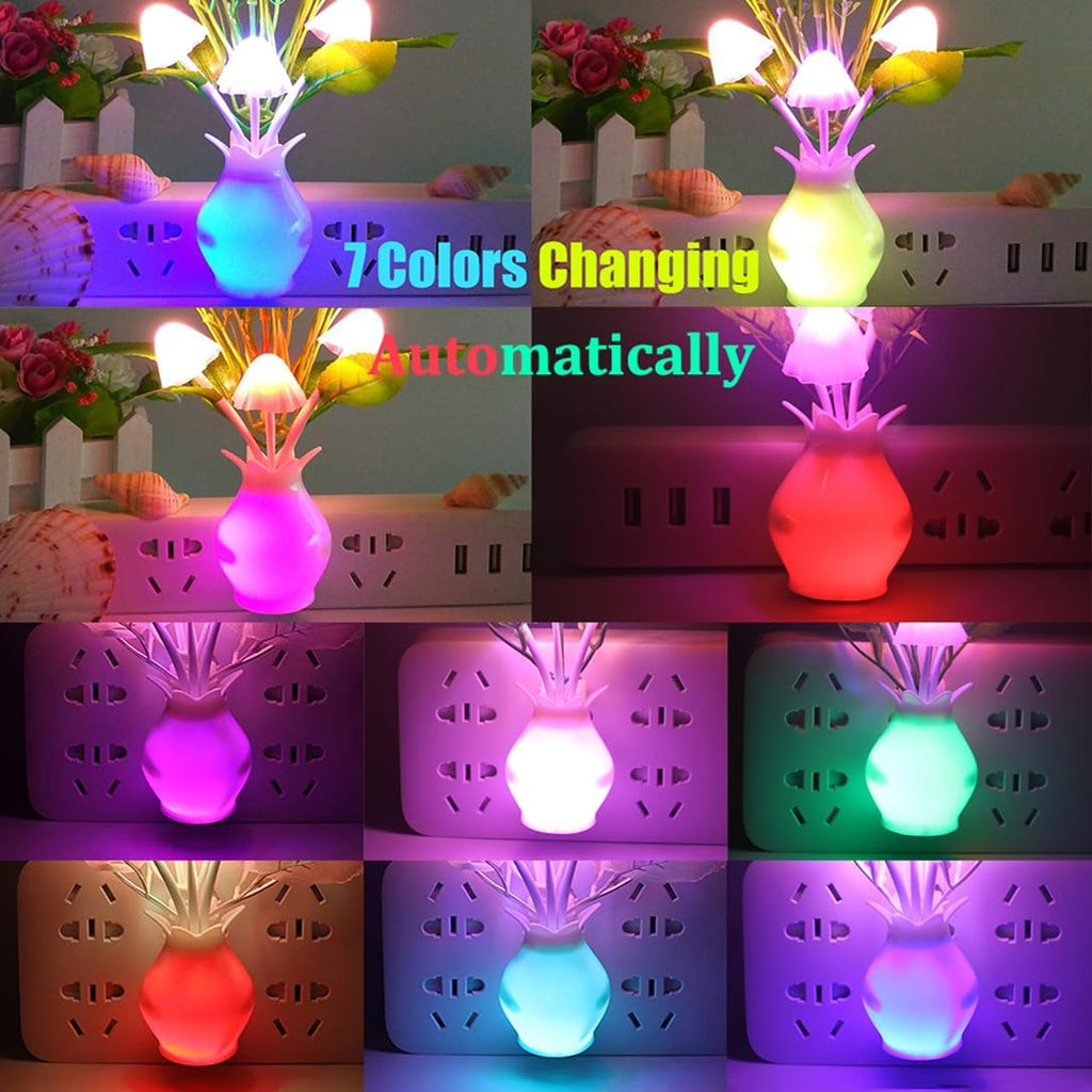 4 Pack Mushroom Night Light, Plum Blossom Rose Flowers Plants Plug-in Mushrooms Colors Changing Nightlight Colorful LED Wall Lamp Little…