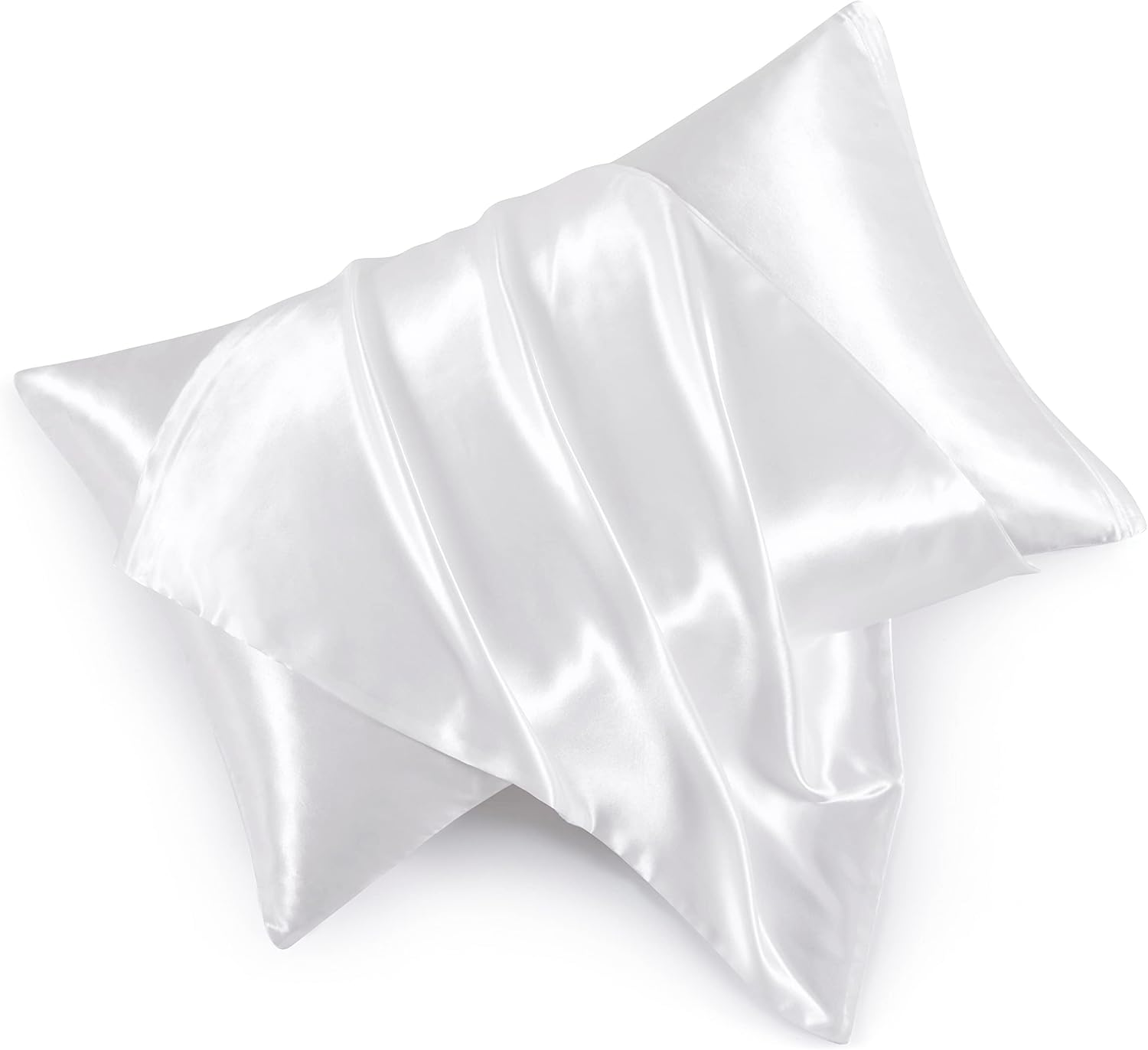 HommxJF Satin Pillowcases with Zipper (20x26), Standard Size Pillowcases Set of 2, White Silk Pillowcase for Hair and Skin White