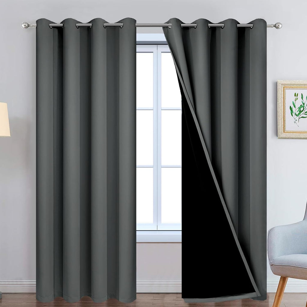 Yakamok Full Shade Curtain Panels, Heavy Duty Lined Curtains 90 Inches Long, Thermal Insulated Room Darkening Curtains with Black Liner for…