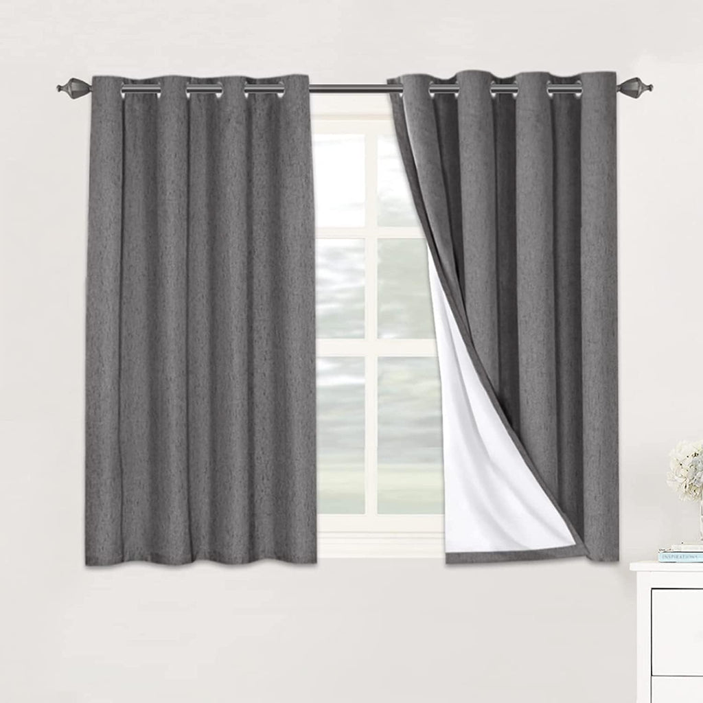 H.VERSAILTEX Linen Blackout Curtains 45 Inches Long 100% Absolutely Blackout Thermal Insulated Textured Linen Look Curtain Draperies…