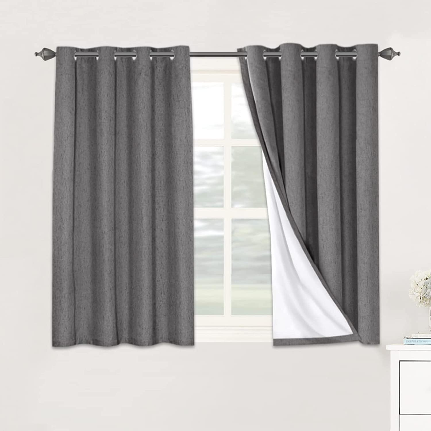 H.VERSAILTEX Linen Blackout Curtains 45 Inches Long 100% Absolutely Blackout Thermal Insulated Textured Linen Look Curtain Draperies…