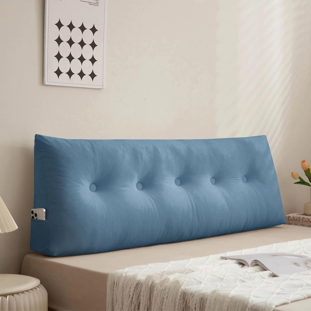 Headboard Wedge Pillow Twin Grey Blue Bed Rest Reading Pillows Long Triangular Back Bolster for Sitting in Bed Backrest Positioning…