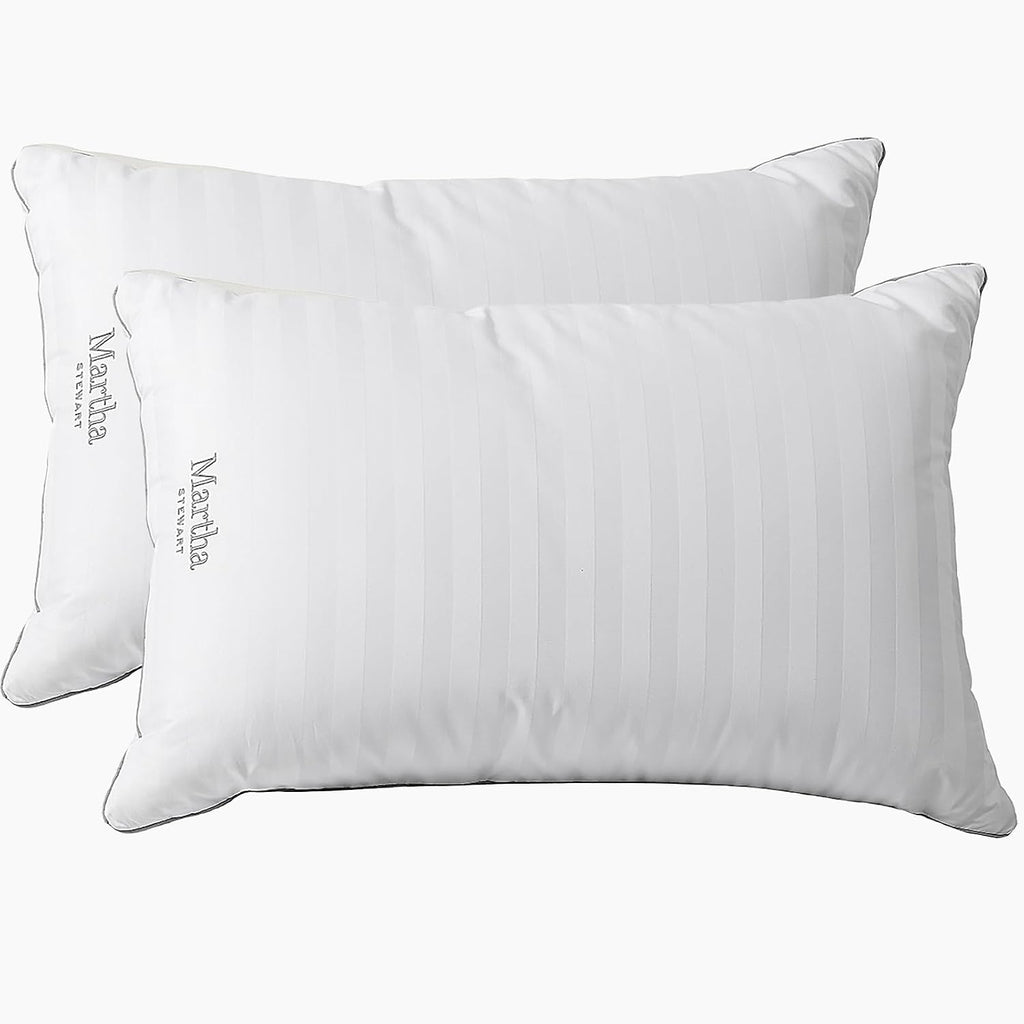 Martha Stewart Hotel Collection Bed Pillows 100% Cotton 500 Thread Count Damask Stripe Embroidered King Size Set of 2