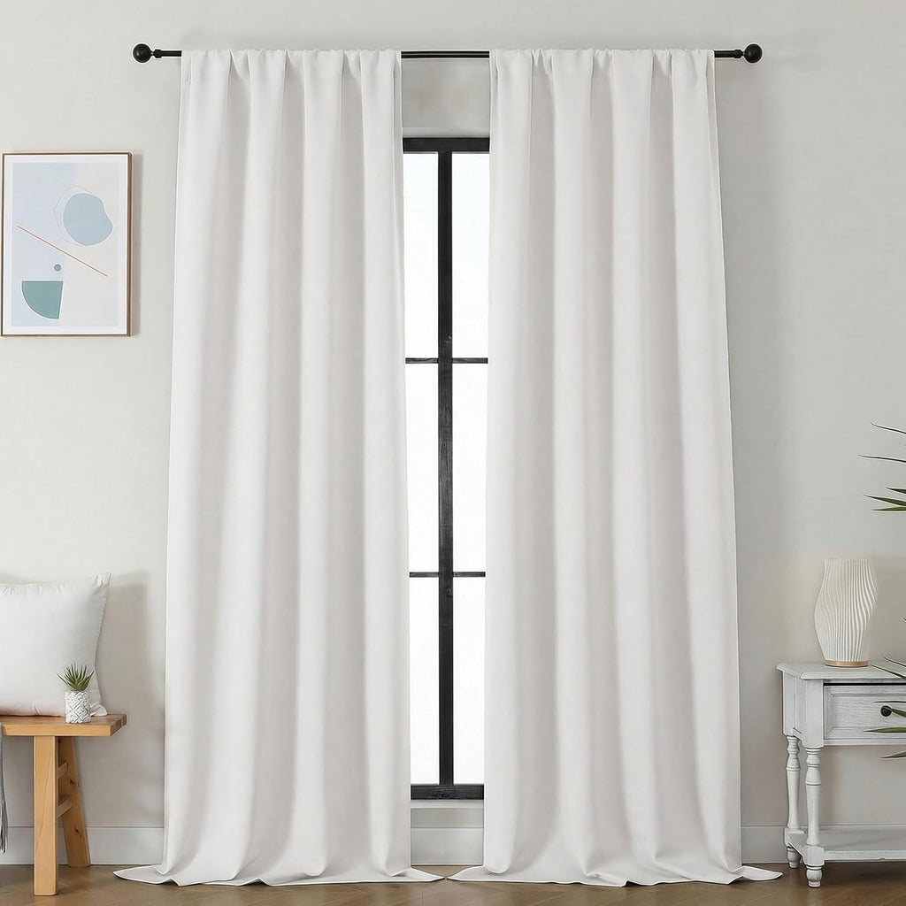 Simplebrand Ava Ivory Light Filtering Curtains for Bedroom 96 Inches Long 2 Panels, Solid Thermal Insulated, Energy Saving Nursery Window T…