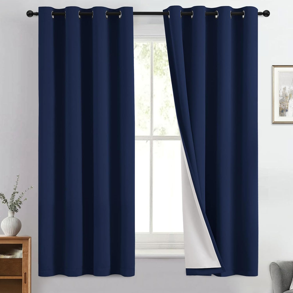 Yakamok 100% Blackout Curtain Panels 63 inches Cold and Light Blocking Drapes for Nursery, 2 Thick Layers Thermal Insulated Draperies (2 Pi…