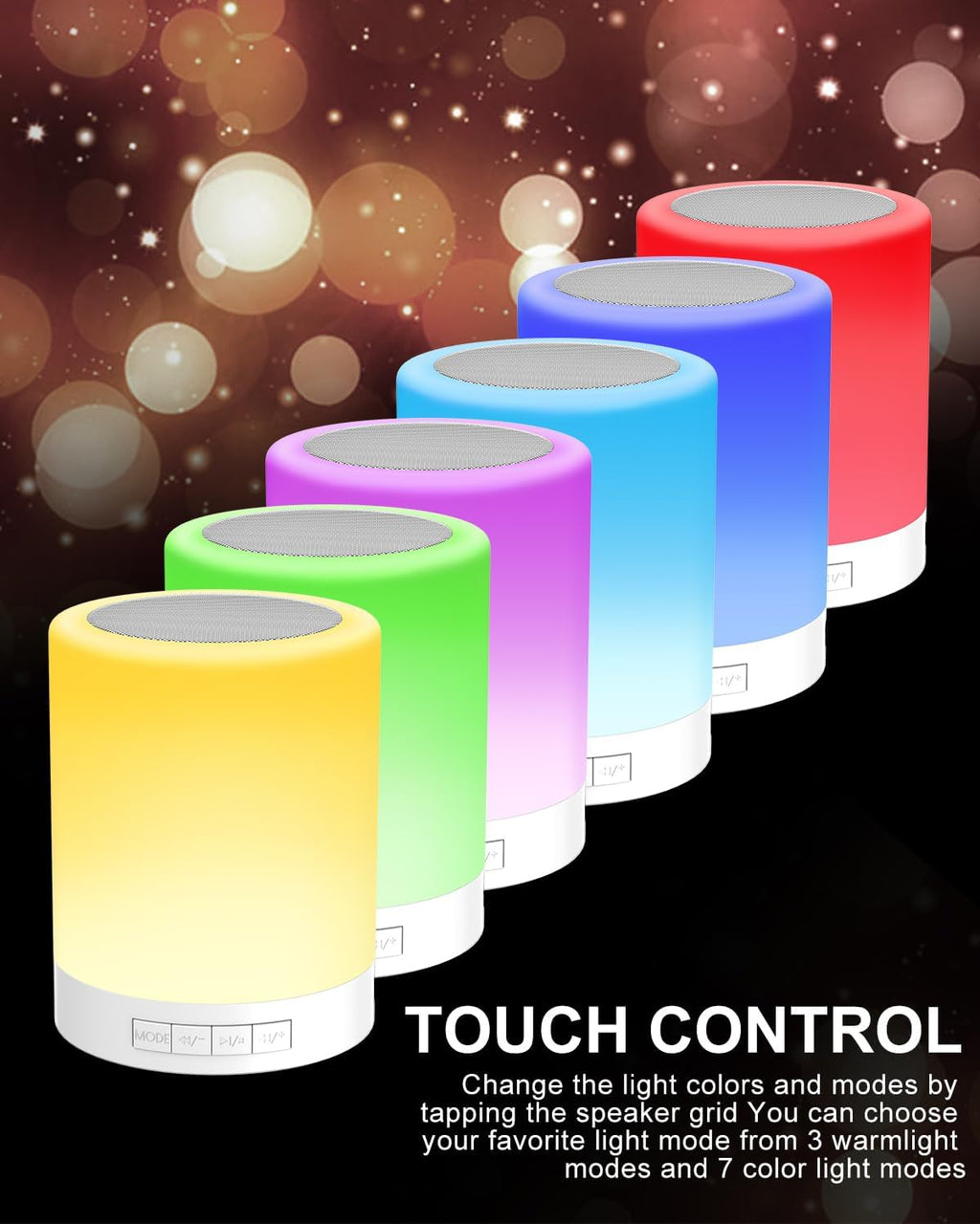 Touch Bedside Lamp with Bluetooth Speaker, Colorful Night Light Dimmable, Outdoor Table Lamp with Touch Control, Best Gift for Teens Kids…