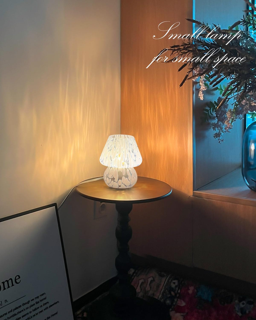 ONEWISH Mushroom Lamp Small Bedside Table Lamp-Nightstand Nightlight Dimmable Stepless, Translucent Glass Desk Lamp for Bedroom Dorm…