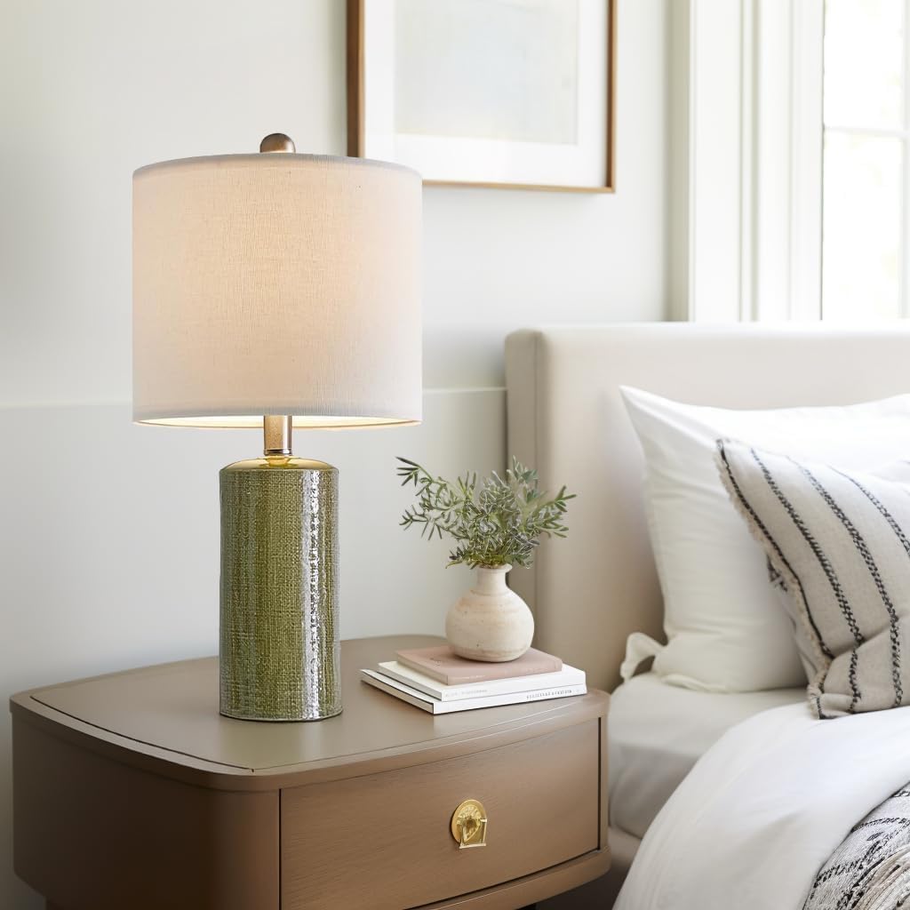 G-SAFAVA 20.25" Small Table Lamps Set of 2 Modern Ceramic Lamps for Living Room Farmhouse Bedside Lamps Boho Lamps for Night Stands Green…