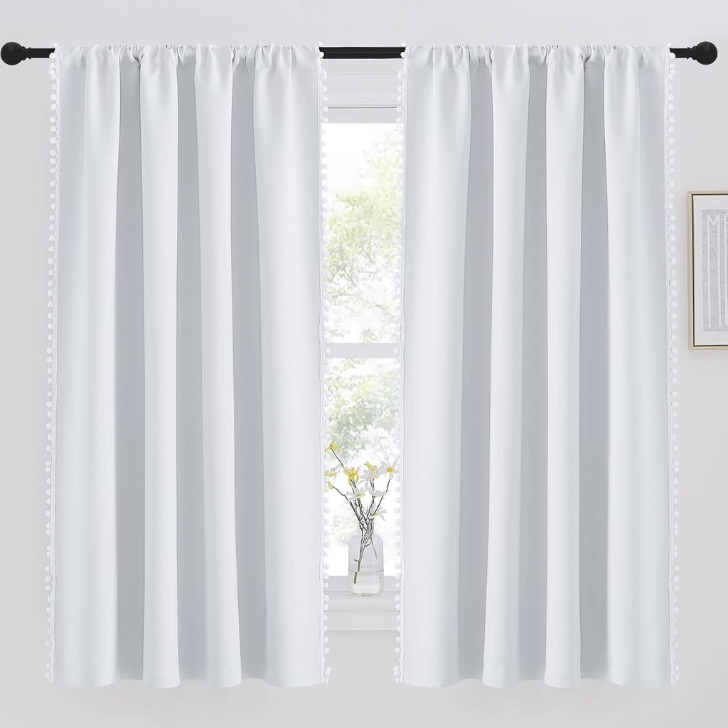 NICETOWN Pompom Window Curtains for Living Room Baby Bedroom 63 inch Thermal Insulated Short Blackout Rod Pocket Window Curtains for…