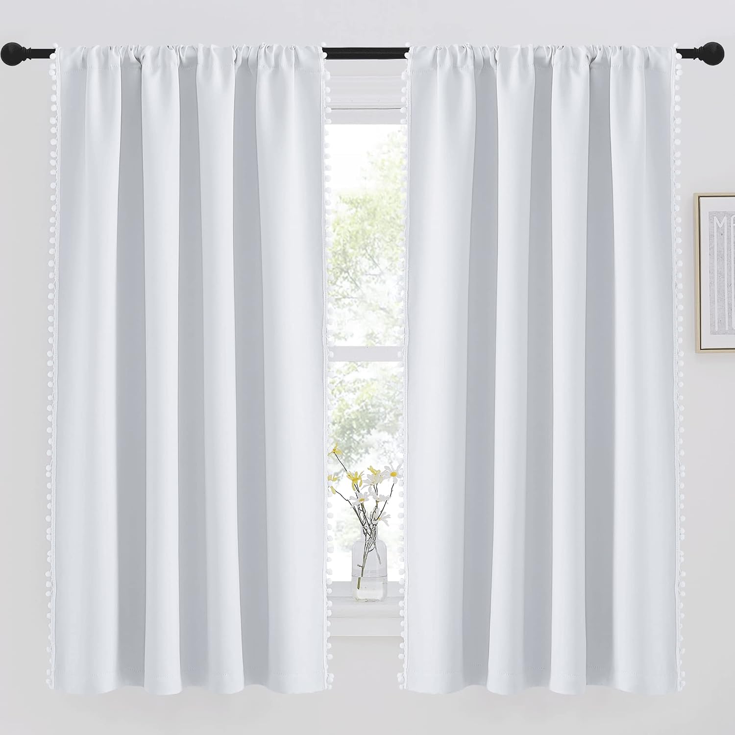 NICETOWN Pompom Window Curtains for Living Room Baby Bedroom 63 inch Thermal Insulated Short Blackout Rod Pocket Window Curtains for…