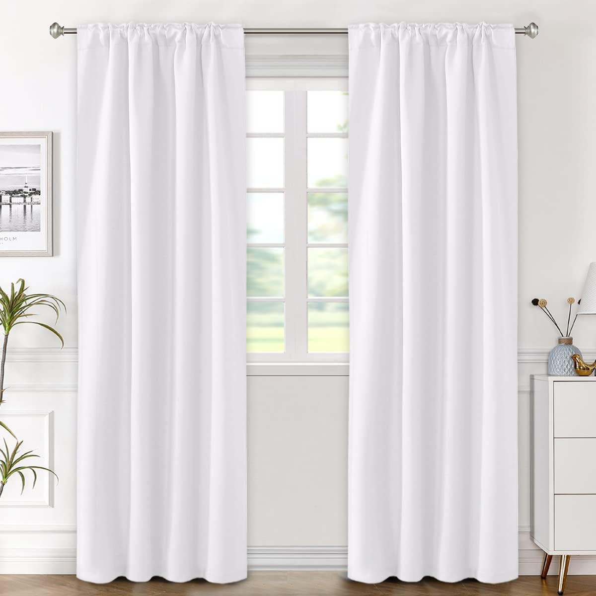 H.VERSAILTEX White Curtains Thermal Insulated Window Treatment Panels Room Darkening Privacy Assured Drapes for Living Room Bac…