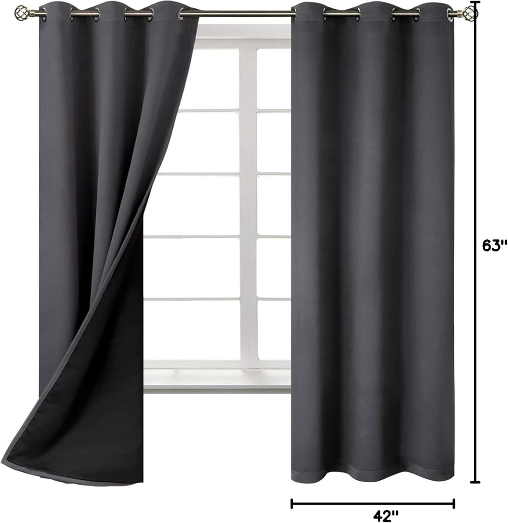 BGment Dark Grey Blackout Curtains for Bedroom - Black Out Curtains 63 Inch Long Thermal Insulated Grommet Total Room Darkening Window Drap…