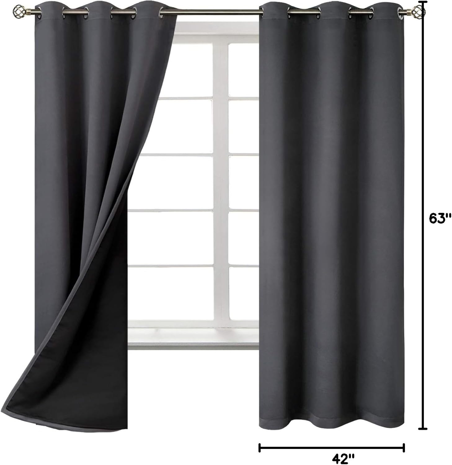 BGment Dark Grey Blackout Curtains for Bedroom - Black Out Curtains 63 Inch Long Thermal Insulated Grommet Total Room Darkening Window Drap…