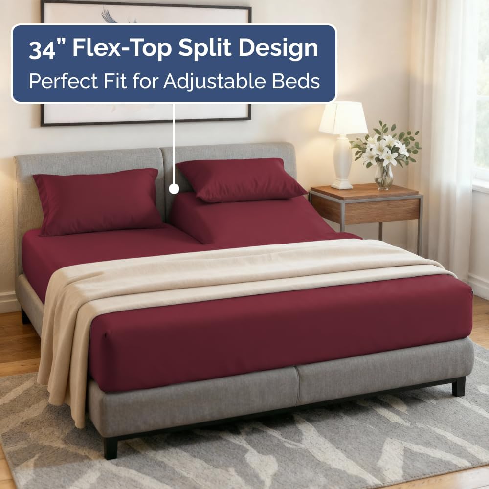Flex Top Split Head King 4 Piece Sheet Set - Soft, Breathable & Cooling Bed Sheets Set - Hotel Luxury Bedding for Women & Men with Deep…
