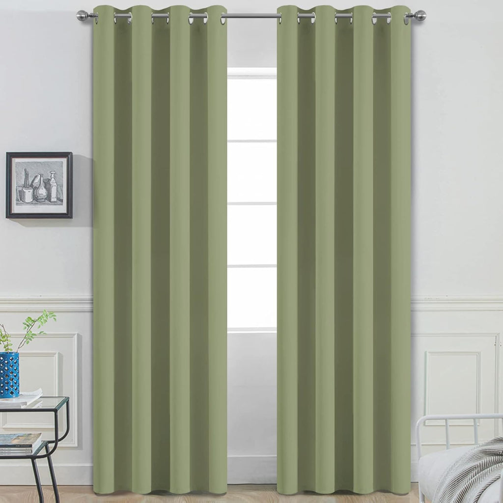 Yakamok Blackout Curtains for Bedroom, Thermal Insulated Blackout Grommet Top Drapes for Living Room, Sage Green,52x84 Inch, 2 Panels