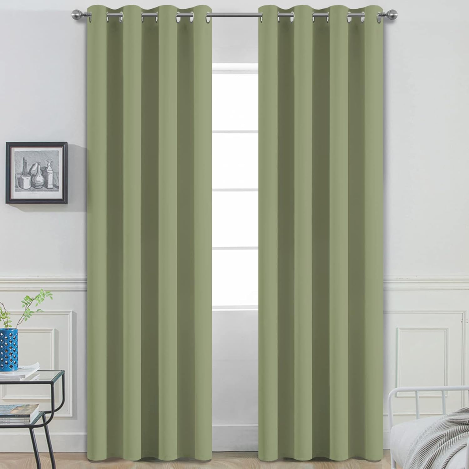 Yakamok Light Blocking Blackout Curtains Thermal Insulated Room Darkening Drapes for Bedroom, Solid Grommet Top Window Drapes, 52x96 Inch…