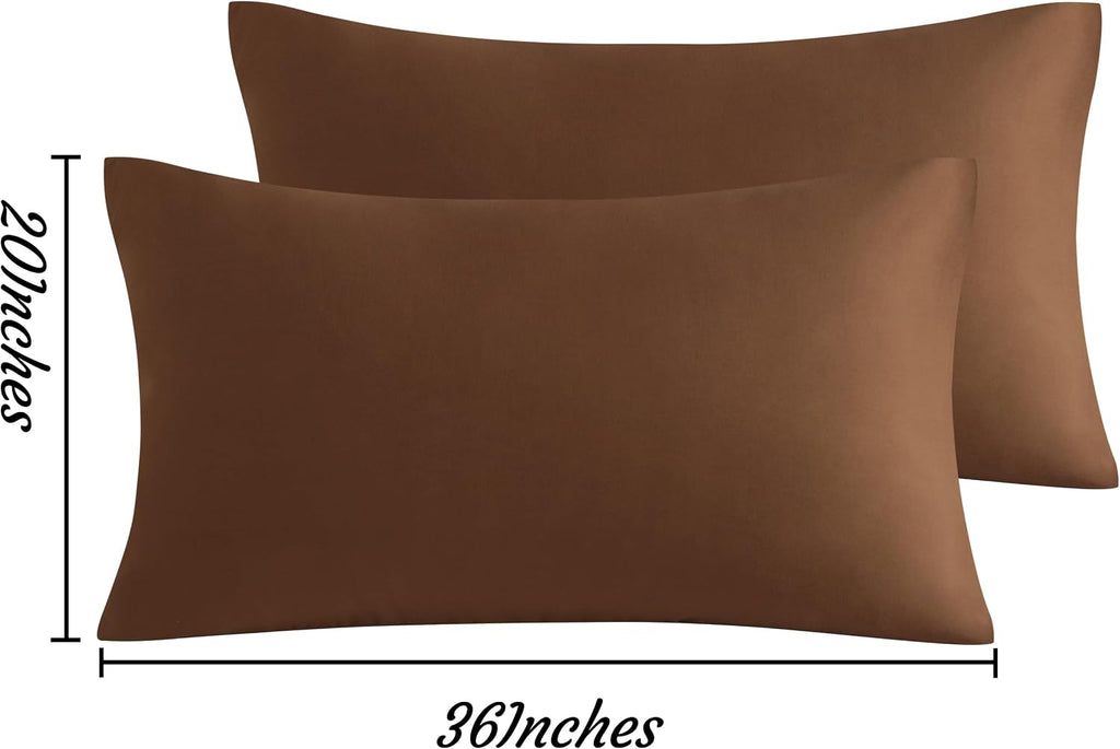 Ntbay King Pillow Cases Set of 2, 2 Pack Brushed Microfiber 20x36 Pillow Cases, Soft, Wrinkle, Fade, Stain Resistant Brown Pillow Cases wit…