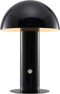 JONATHAN Y 10.75" Black Rechargeable LED Mushroom Table Lamp, Cordless Portable Bedside Lamp for Living Room Bedroom, 3-Way Dimmable…