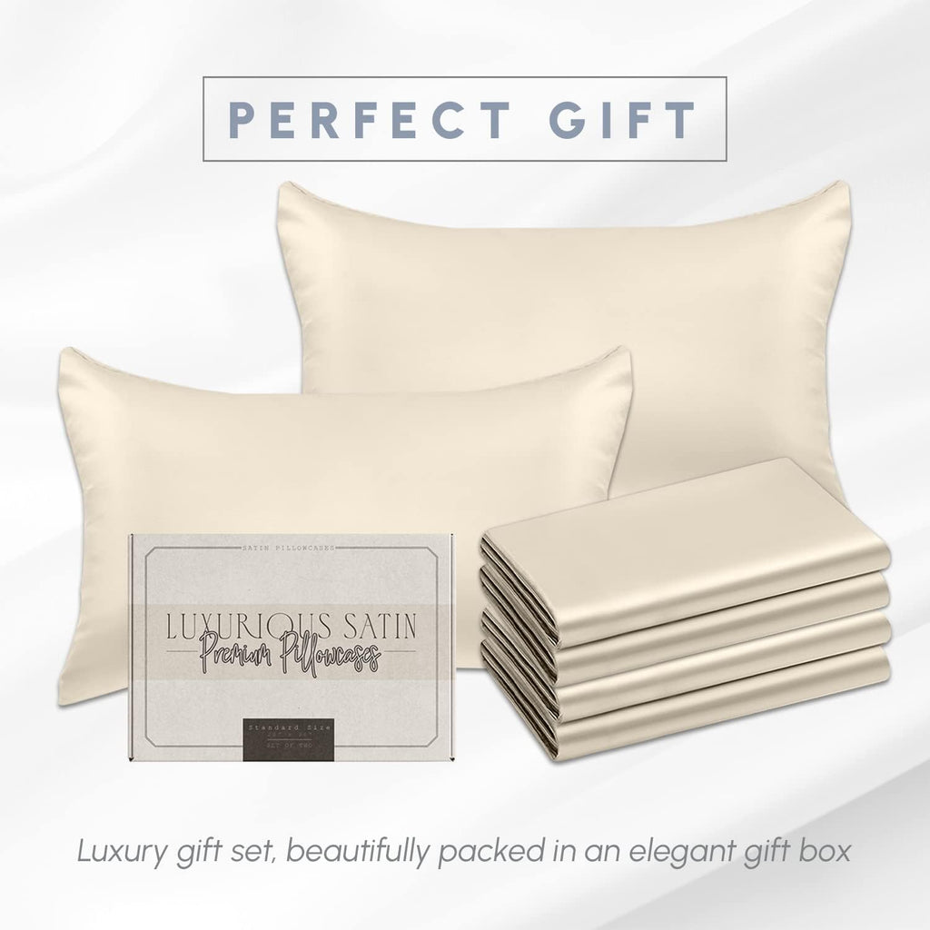Elegantcomfort Elegant Comfort 6-Pack King Size Cream Satin Pillowcase Set with Hidden Zipper Closure, Silky Smooth for Hair and fabric…