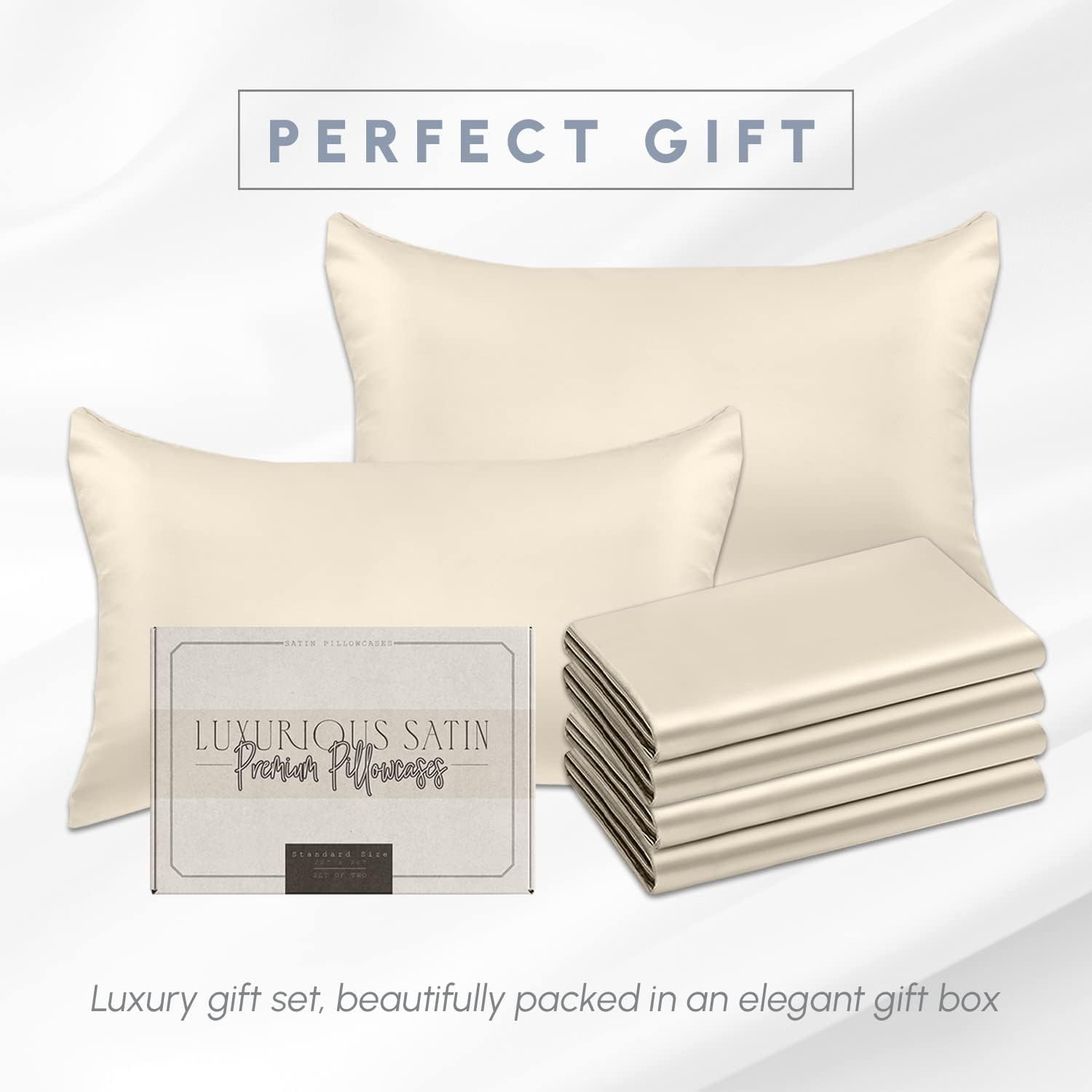 Elegantcomfort Elegant Comfort 6-Pack King Size Cream Satin Pillowcase Set with Hidden Zipper Closure, Silky Smooth for Hair and fabric…