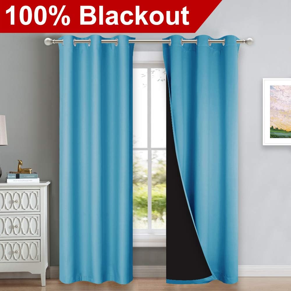 Nicetown 100% Blackout Curtains 84 inches Long, Pair of Energy Smart & Noise Blocking Out Drapes for Baby Room, Thermal Insulated Guest Roo…