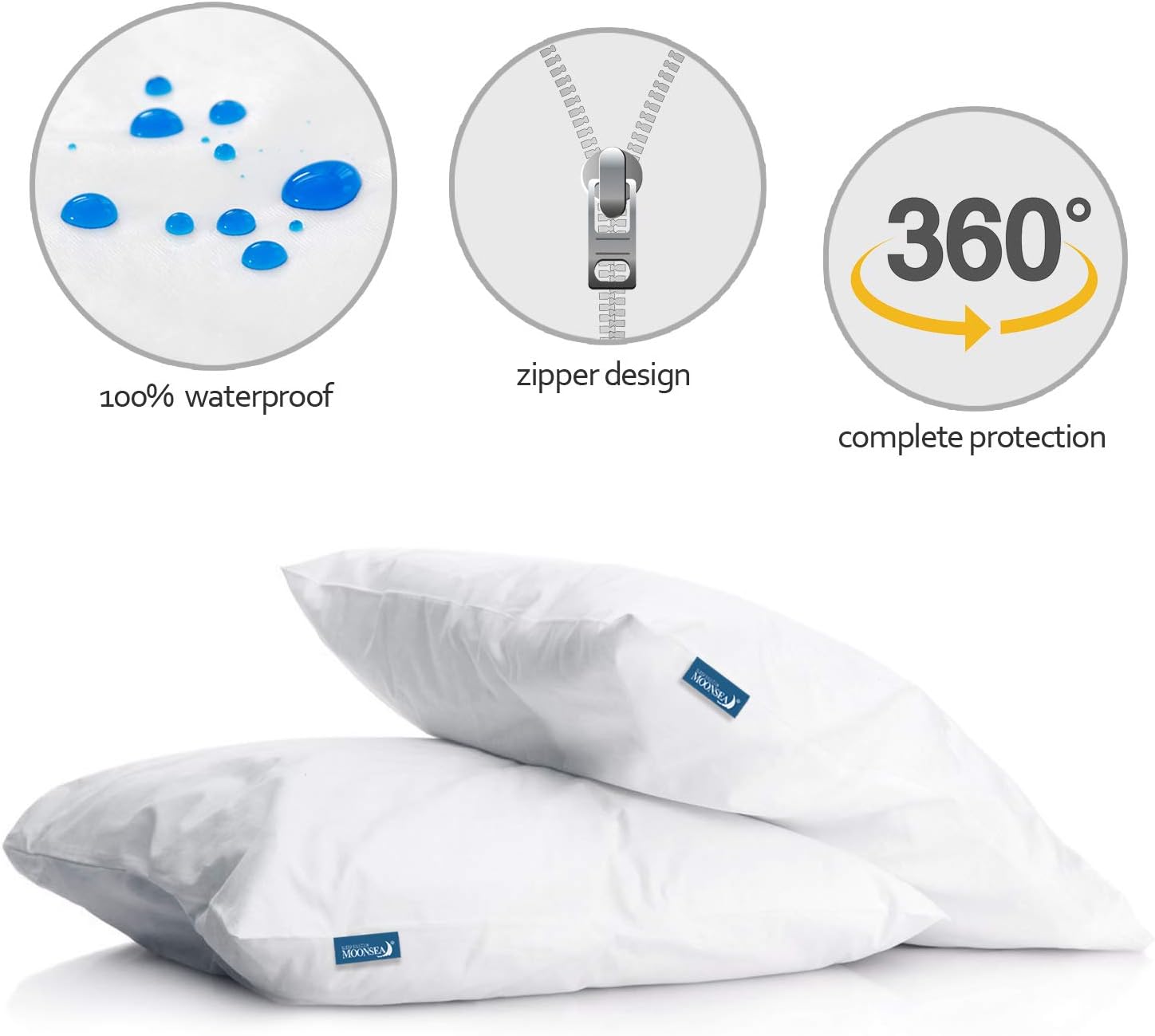 Moonsea Waterproof Pillow Protector Zippered 2 Pack, Standard Size 20 x 26 inch Pillow Protector, Pillow Covers Encasement, Pillow Case Wh…