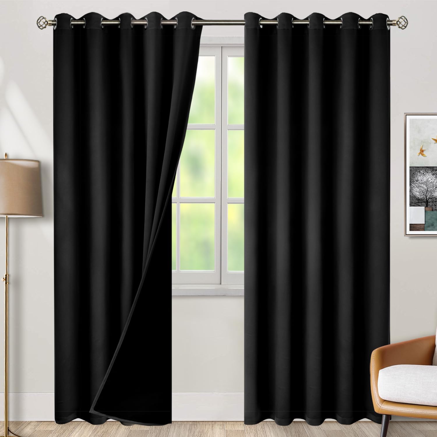 BGment Thermal Insulated 100% Blackout Curtains for Bedroom with Black Liner, Double Layer Full Room Darkening Noise Reducing Grommet Curta…