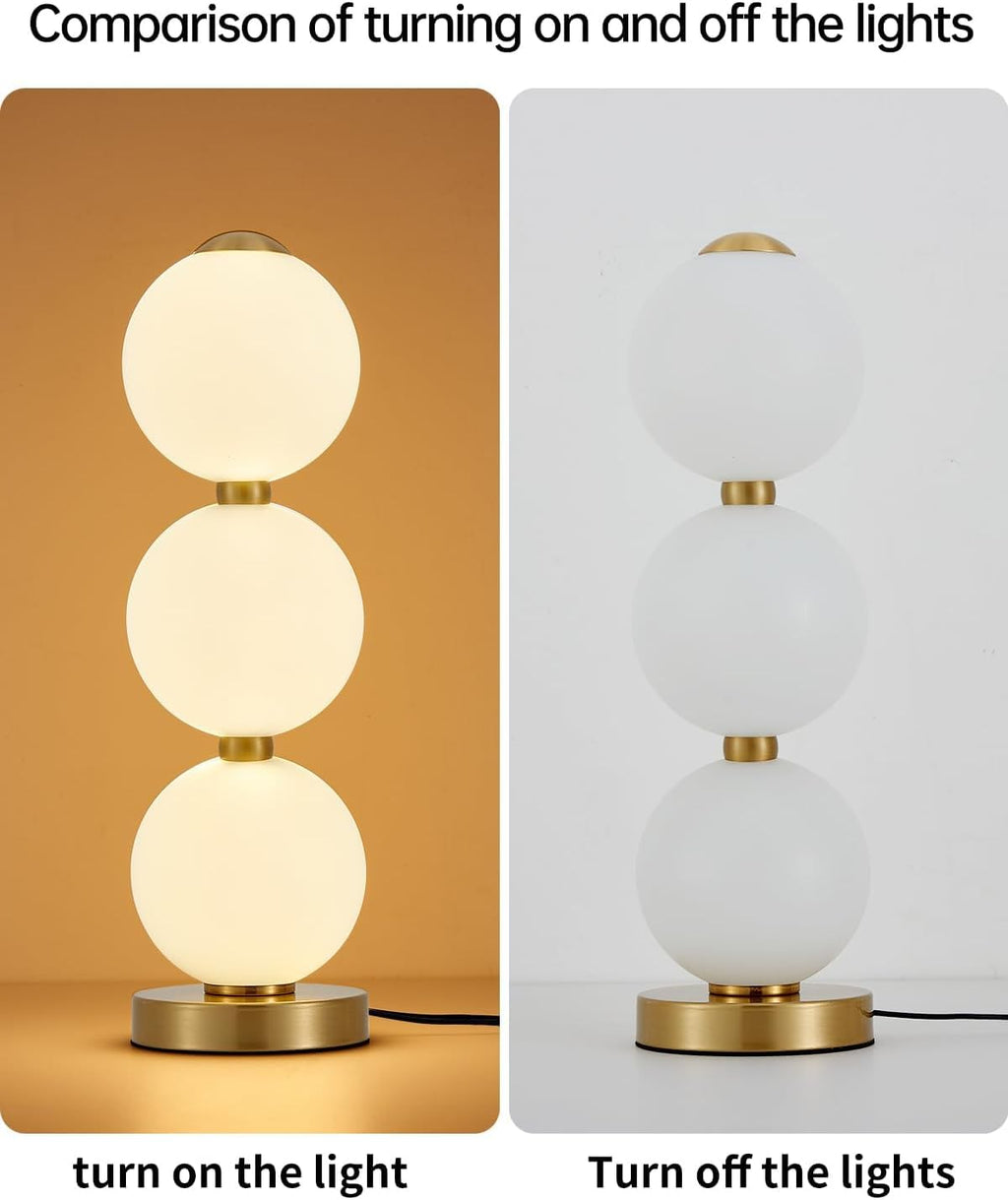 LED Table Lamp, 3 Color Temperature & Stepless Dimmable Modern 3-Ball Acrylic Plug-in Decorative Desk Nightstand Lamp, Bedside Light with…