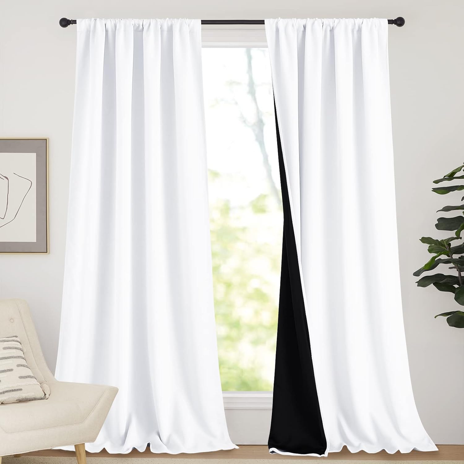 Nicetown Sturdy Full Shading Curtains for Windows, Super Heavy-Duty Black Lined Blackout Curtains for Bedroom, Privacy Assured Window …
