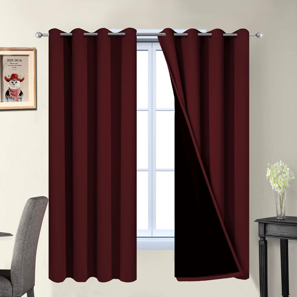 Yakamok 2 Thick Layers Completely Blackout Curtain Panels, Noise Reducing Drapes, Thermal Insulated Curtains with Black Liner for Bedroom(5…