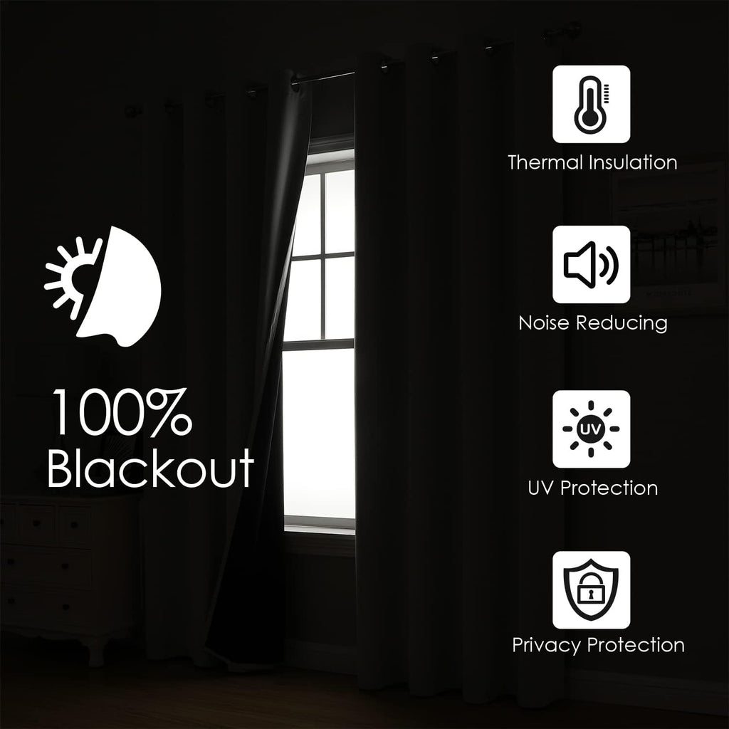 ChrisDowa 100% Blackout Curtains 84 inch Long for Bedroom with Black Liner, 2 Thick Layers Total Blackout Thermal Insulated Grommet Window…