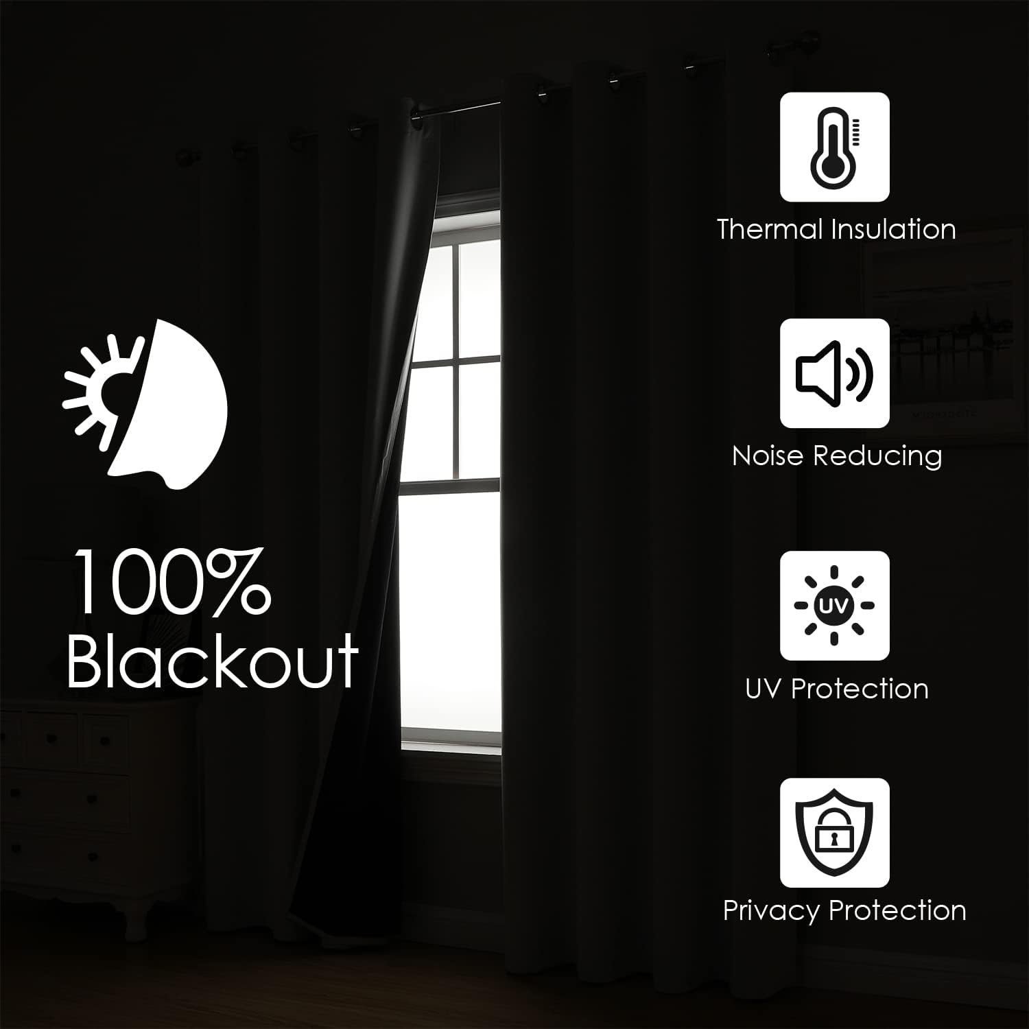 ChrisDowa 100% Blackout Curtains 90 inch Long for Bedroom with Black Liner, 2 Thick Layers Total Blackout Thermal Insulated Grommet Long Wi…