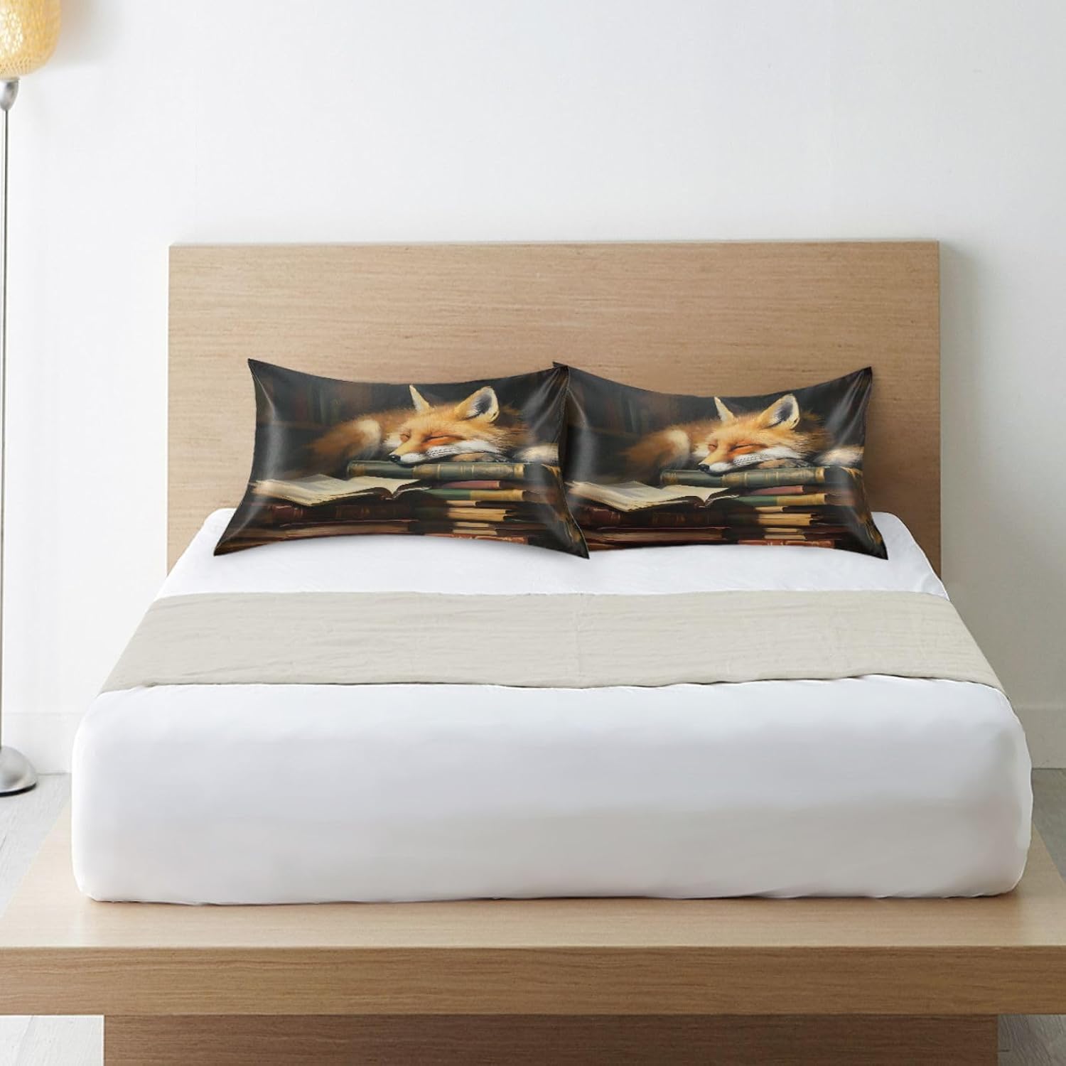 Fox Cartoon Pillow Covers Silk Pillowcase for Hair and Skin Breathable Soft Satin Pillowcase King Size Pillow Case for Women Hot…