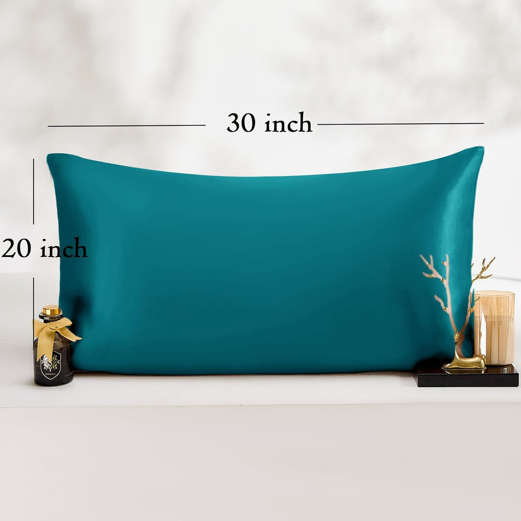 Vielit Queen Satin Pillowcase for Hair 2pc, Similar to Silk Pillow Cases, for Women, Teal,20x30 & Envelope Closure and 2 Satin Scrunchies cot…