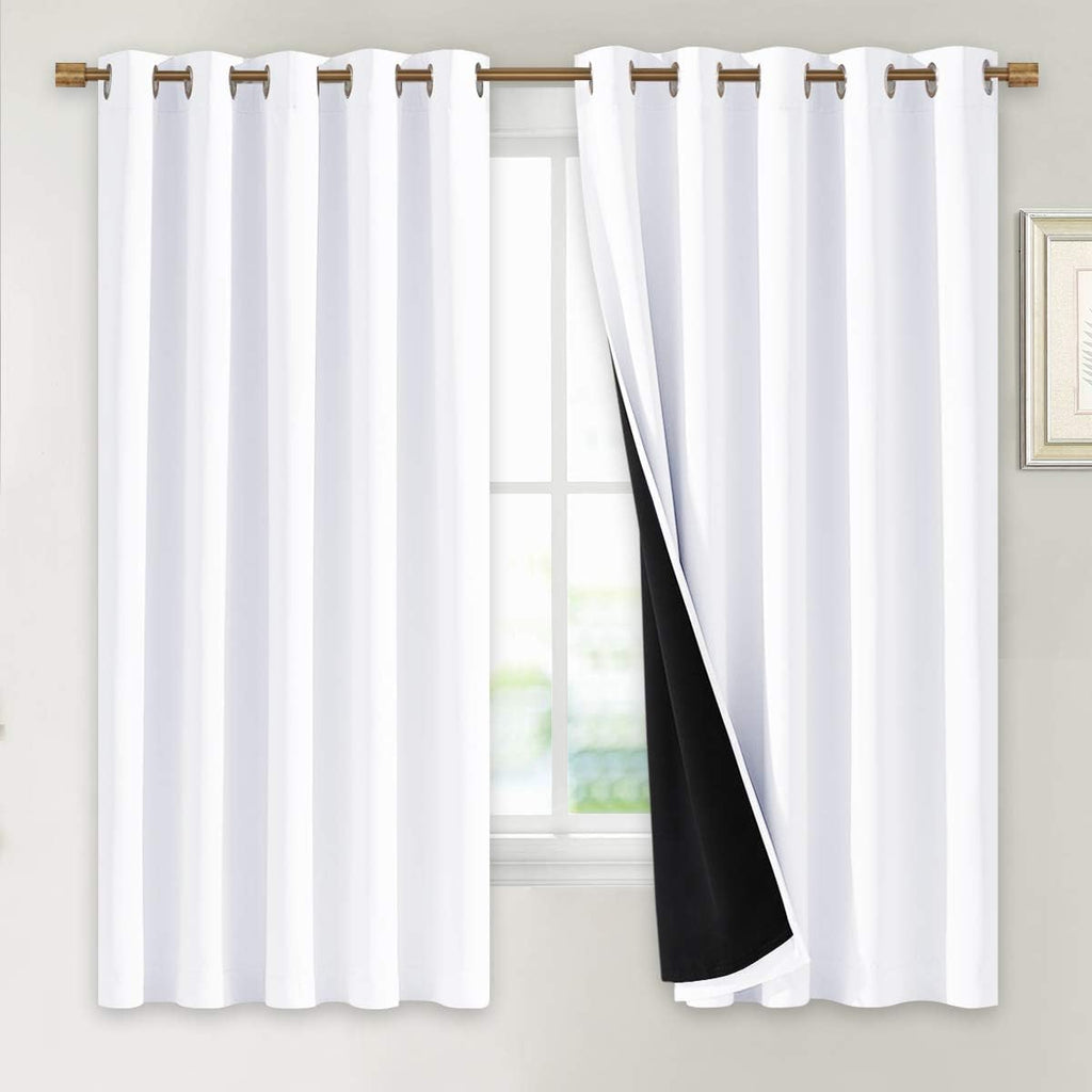 Nicetown White 100% Blackout Lined Curtains, 2 Thick Layers Completely Blackout Window Treatment Thermal Insulated Drapes for Kitchen/Bedro…