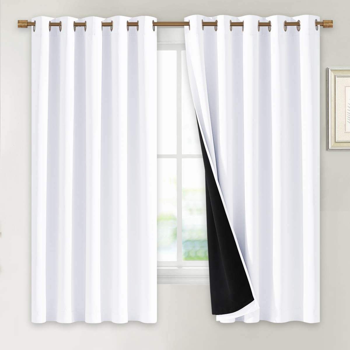 Nicetown White 100% Blackout Lined Curtains, 2 Thick Layers Completely Blackout Window Treatment Thermal Insulated Drapes for Kitchen/Bedro…