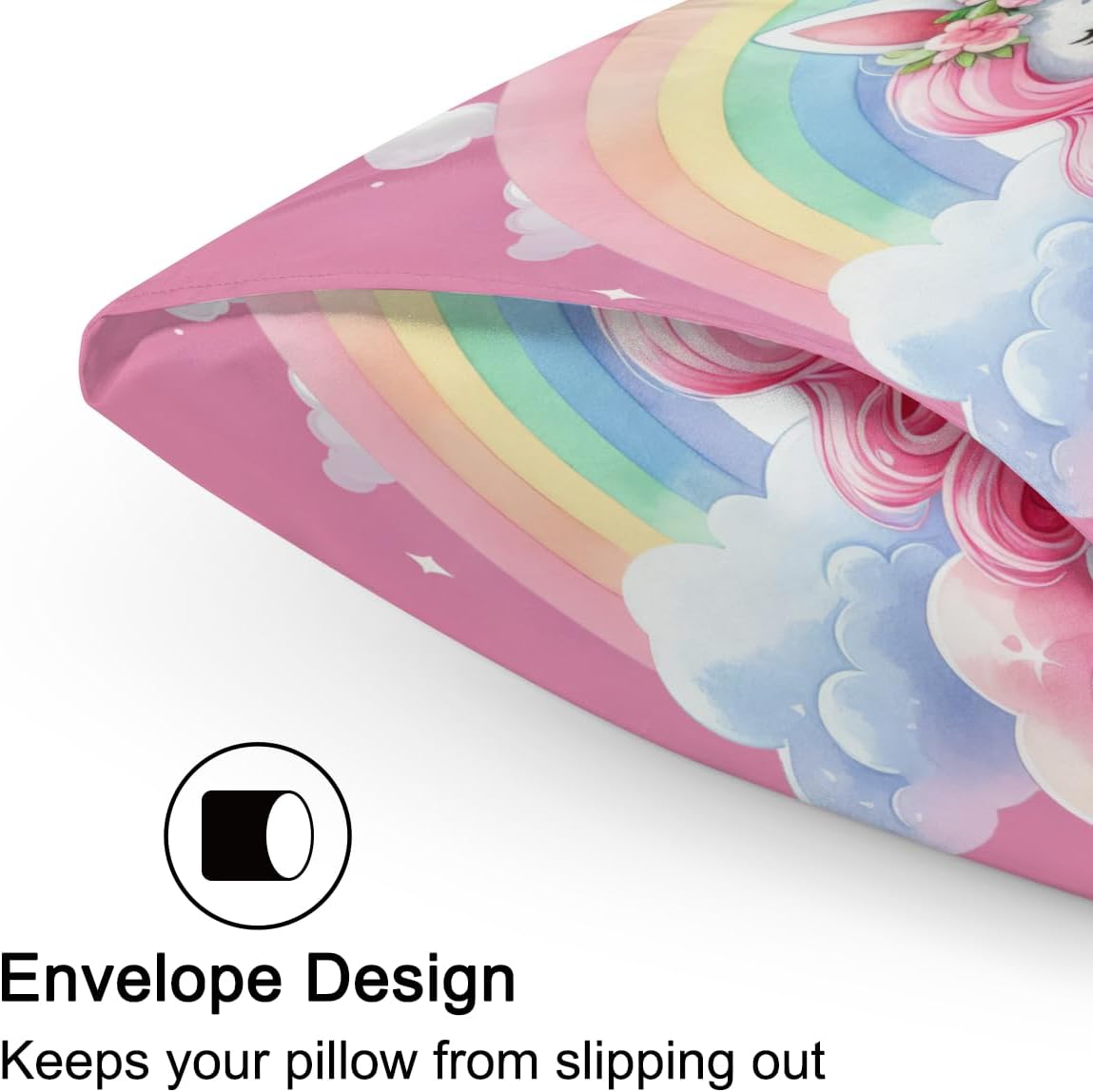 Unicorn Rainbow Cloud Satin Silk Pillowcase for Hair and Skin Pillow Cases Queen Size Soft Silk Pillow Case with Envelope Closure Print…